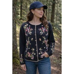 Vintage Heirloom Collectibles Floral Knit Cardigan Grandmacore Heirloom Medium